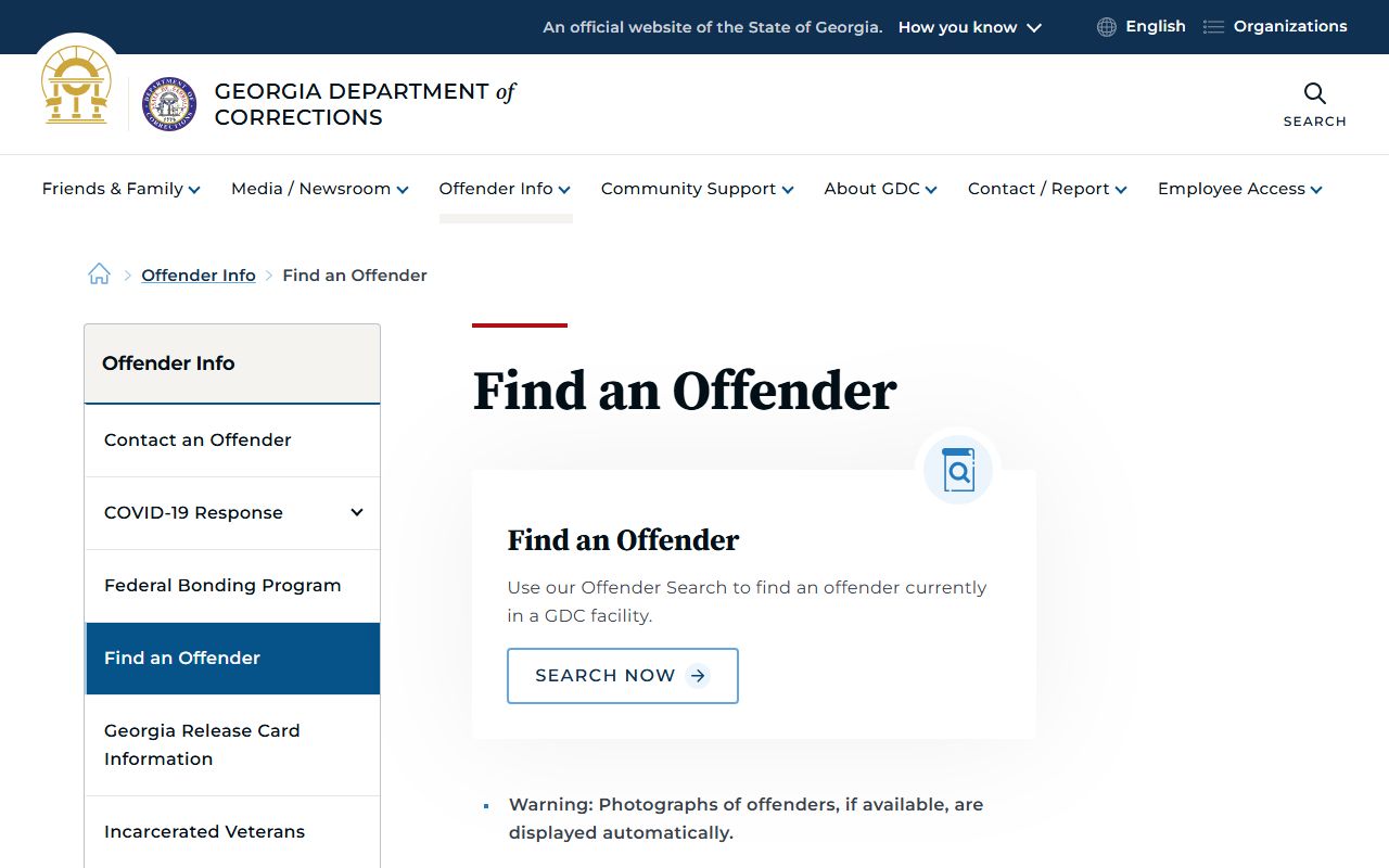 Georgia Department of Corrections offender search page