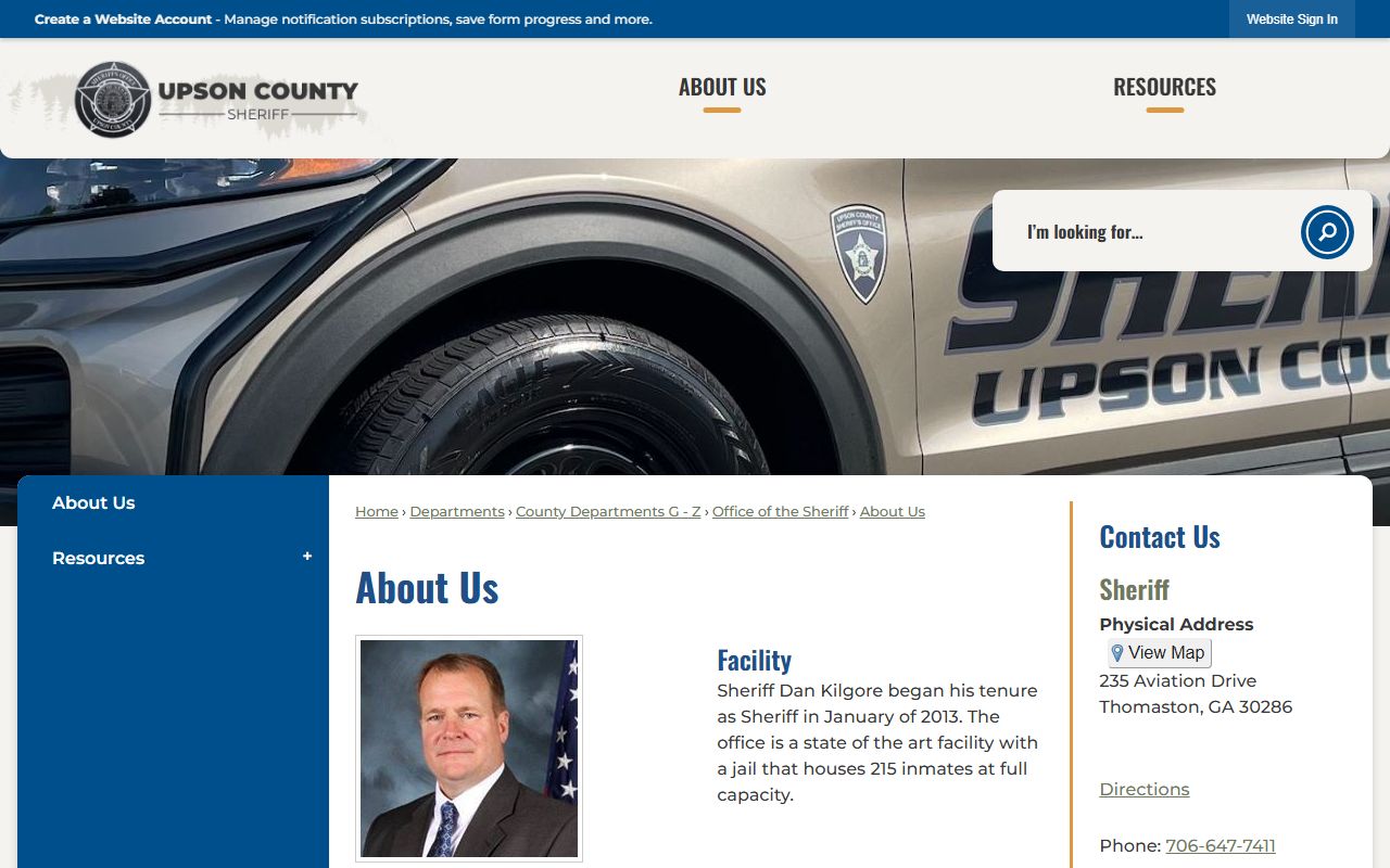 Upson County Jail inmate population facility page
