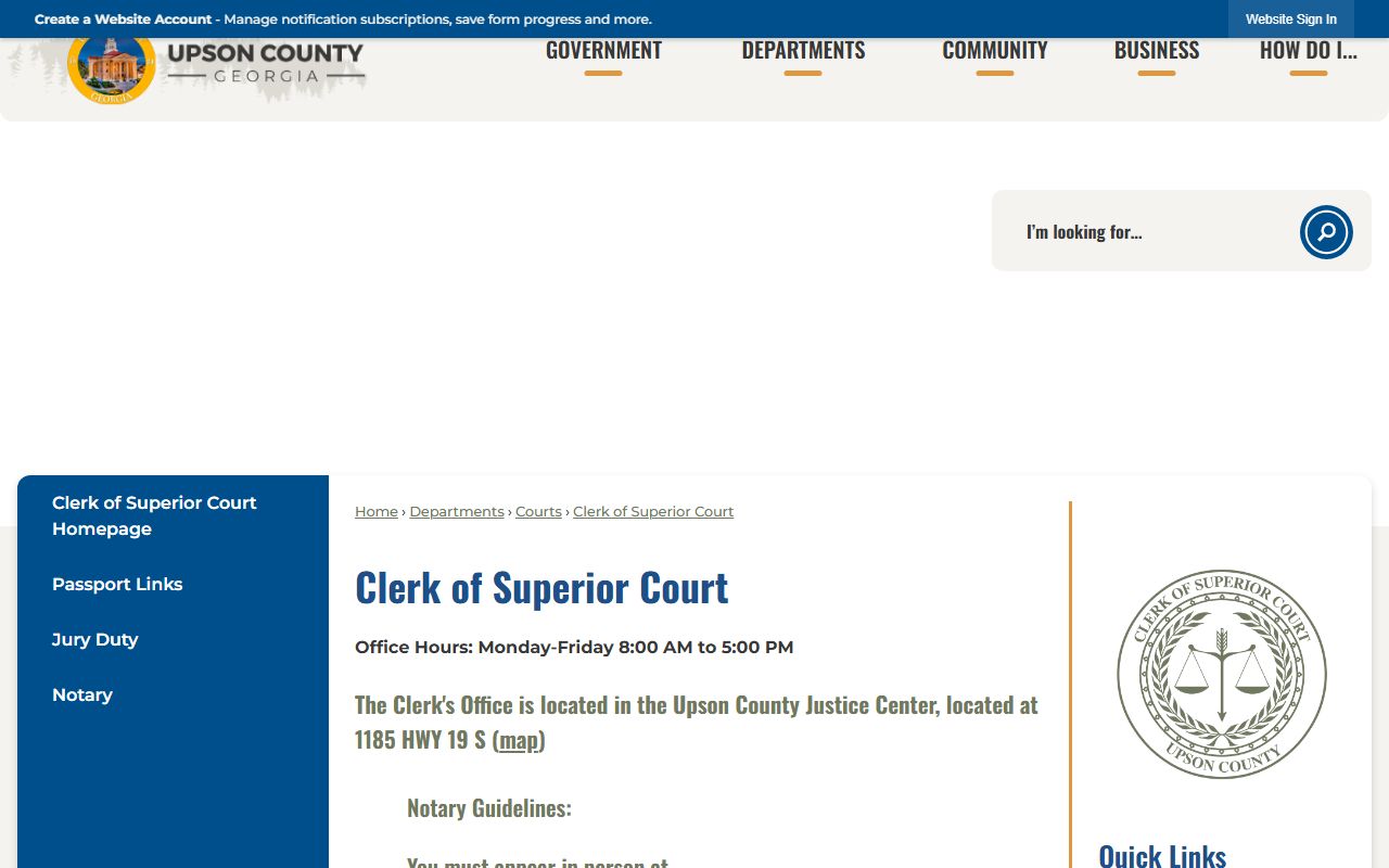 Upson County court records clerk search page